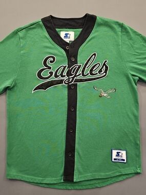 STARTER Philadelphia Eagles "Line of Scrimmage" Baseball Jersey - Kelly Green